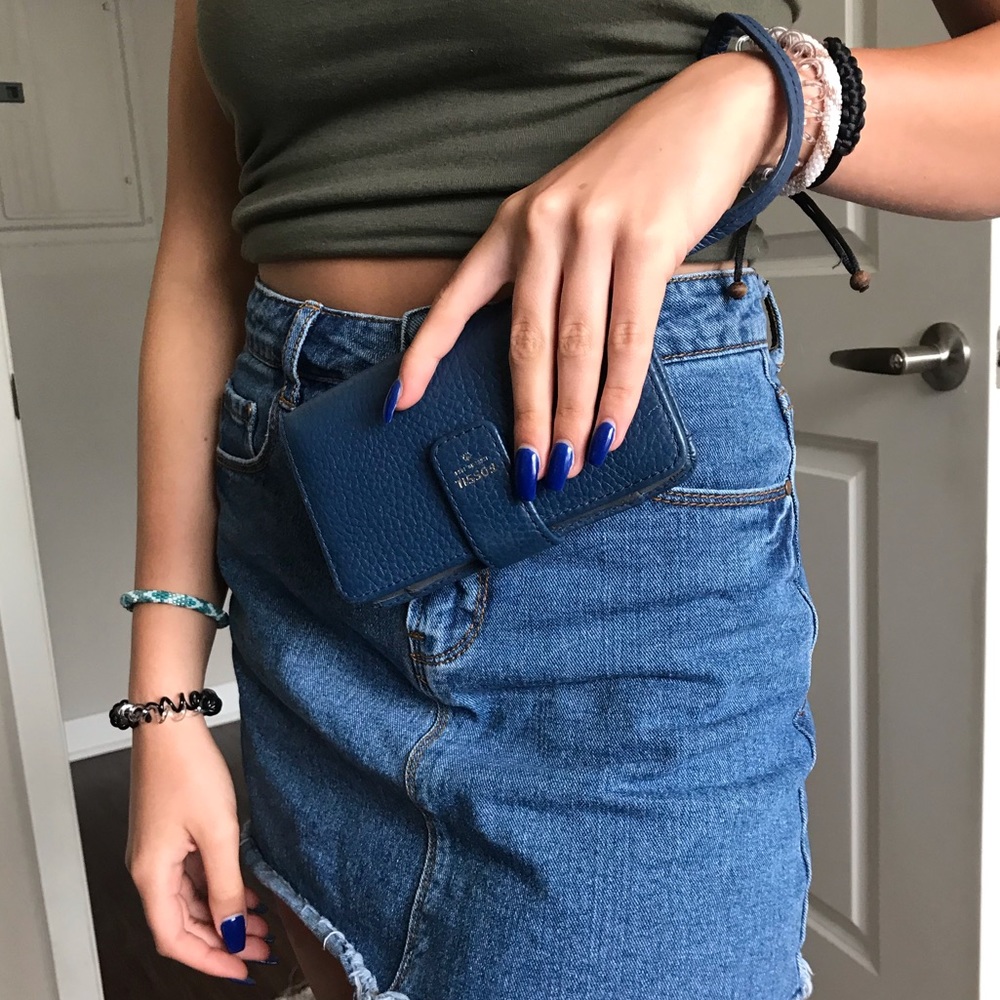 Fossil leather wallet wristlet navy